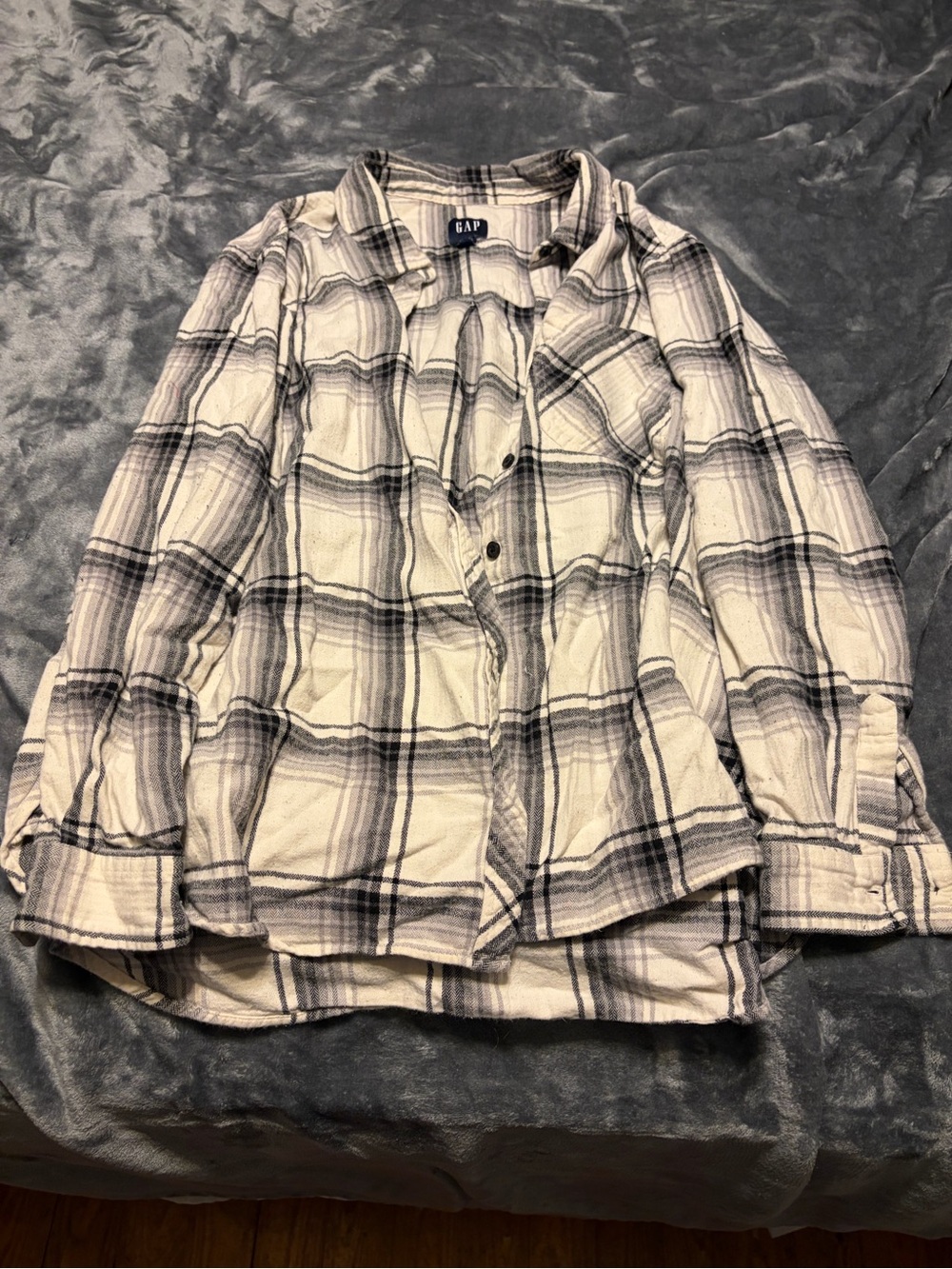GAP Cream and Black Plaid Flannel Shirt